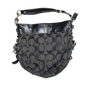 Coach Y2K Zoe 12674 Monogram Signature Hobo Shoulder Bag Purse Black Canvas
